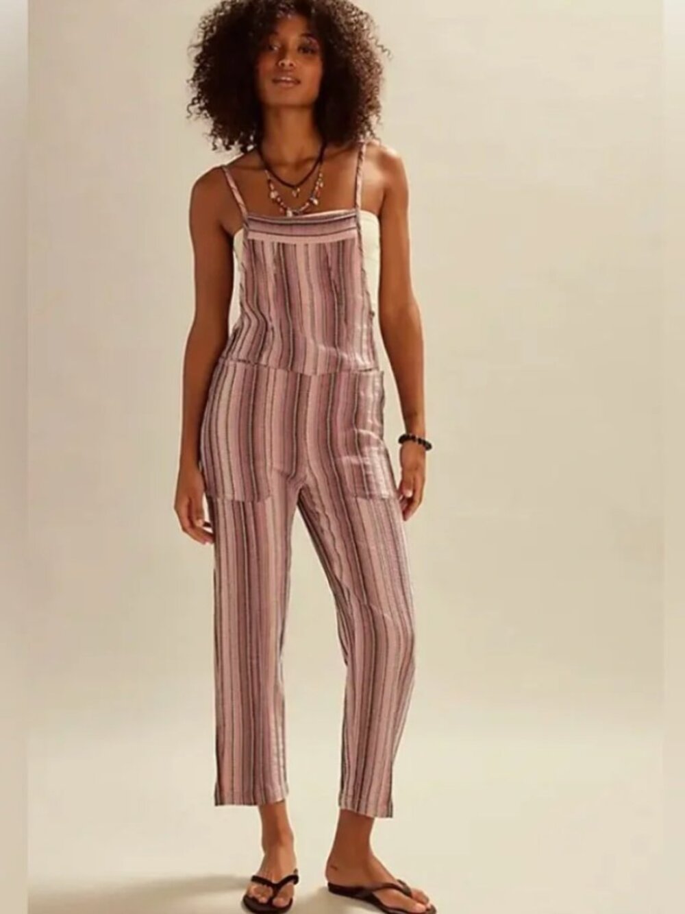 Free People Freya Stripe Overalls. NWT. Mauve combo